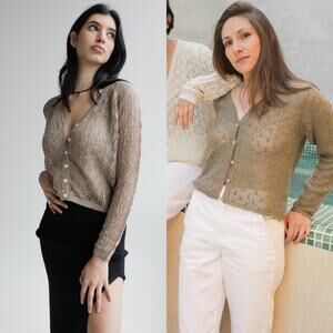 Yanawara Tan Wara Baby Alpaca Open Knit Ethical Coastal Boho Cardigan Size Large